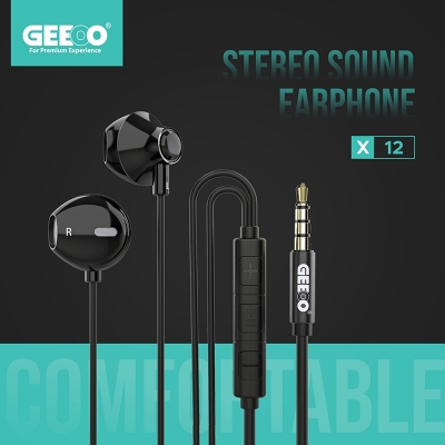 Picture of GEEOO Powerful Sound Experience Earphone X-12-Plastic Box, Black Pauch