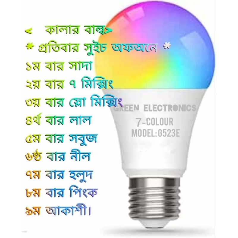 Picture of Pach Type E-27 Colourful Led Light Multicolor  RGB Led Bulb-Multicolor