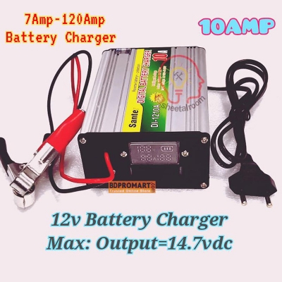Picture of 12v Battery Charger 10A Full Auto & Digital Display - Intelligent Battery Charger for Car Truck Autorickshaw Bikes IPS Industrial Battery-Multicolor