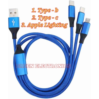 Picture of 3 in 1 Multi Charging Cable For Usb Micro Apple Port & Type C-Multicolor