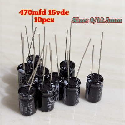 Picture of 10pcs 470mfd 16vdc Radial 470uF Electrolytic polipropoline film Capacitor 16V-10Pcs-Black