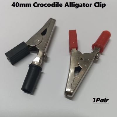 Picture of 1Pair Electronic Spices Metal Cro-codile Alligator 40mm Clip Red & Black Electric Covered Test Lead Clamp Plastic Protective Insulated Boots