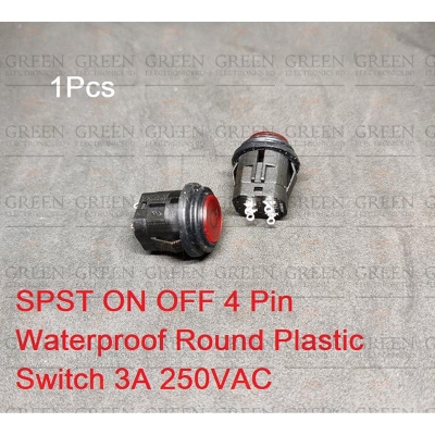 Picture of SPST ON OFF 4 Pin Waterproof Round Plastic Momentary Push Button Switch 3A 250VAC