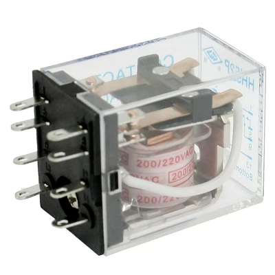 Picture of AC 220V/240V Coil 8 Pin DPDT Power Electromagnetic Relay The image displays an 8-pin electromagnetic power relay, specifically identified as a uxcell HH52P Coil 8 Pin General Power Relay or HH52P AC 200/220V Coil 8 Pin General Power Relay DPDT-Multicolor