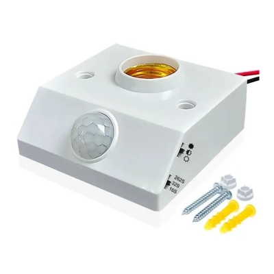 Picture of Human Infrared Sensor Switch (PIR Motion Sensor Light Socket) Adjustable Automatic On/Off for Nighttime Basement Lighting Control Motion Sensing Switch Lamp Holder Nut Socket Bulb Socket AC 85V-265V Easy Install Easy to Use-White