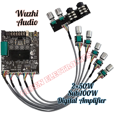 Picture of Wuzhi Audio AM100F Lead Type KTV Microphone Audio System 2.1 Channel Bluetooth Power Amplifier Board 50+50+100W Digital Amplifier Circuit Board
