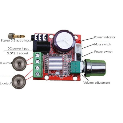 Picture of 12V Mini Hi-Fi PAM8610 Audio Stereo Amplifier Board 2X10W Dual Channel D Class Lowest-Multicolor