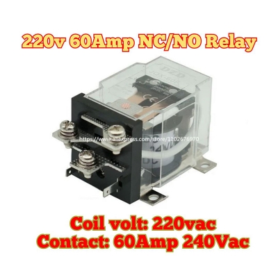 Picture of 1Piece JQX-60F 1Z 60A 220V AC Coil Power High Power Relay  Connector type	Solder Contact type	spdt Mounting type	Screw Mount Brand	Aexit Operation mode	Automatic About this item Product Name : Power Relay;Model : JQX-40F Coil Voltage : AC 220V;Contact Cap-Multicolor