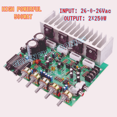 Picture of Audio Amplifier Board 250W+250W High-power 2.0 Stereo Channel Reverberation Amp Board Knob Model OK-400 2 AC22-26V-Multicolor