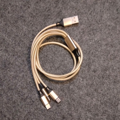 Picture of 3-In-1 Charging Data Cable - Micro Usb- Type C- Apple Lightning Port- Convenient Charging Solution-Blue, Gold, Red