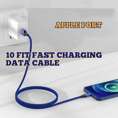 Picture of Apple USB Charging Cable for iPhone 6, iPhone 7, iPhone 8 i phoniPhone Charger Cable (3 Pack 10 Foot), [MFi Certified] 10 Feet Nylon Braided Lightning-Blue