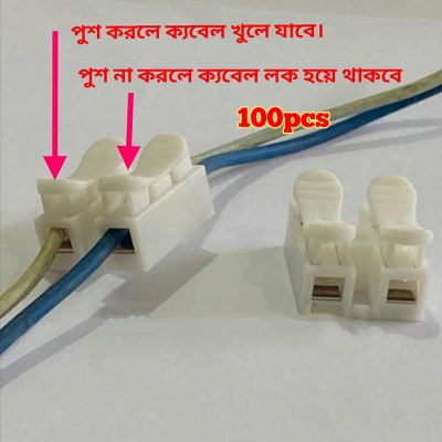 Picture of 100Pcs Plastic 2 Pin Push Quick Cable Connector Wiring Terminal 10A 250V-White