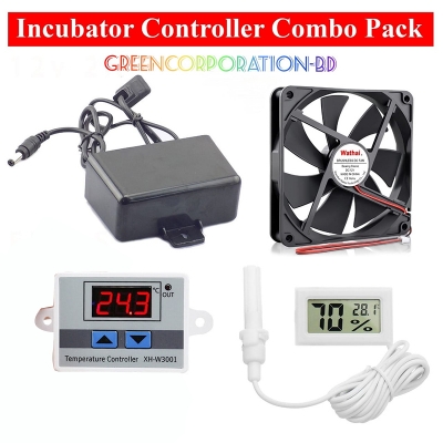 Picture of Combo for DIY Incubator W1209 12V DC Digital Temperature Controller with 12v 2amp Adapter, Lcd Temperatur Meter, Temperatur XH-W3001 Controller, near 4 inc 12v Coller Fan. incubator controller combo pack-8 Piece Combo-3, 4 Piece Combo-1