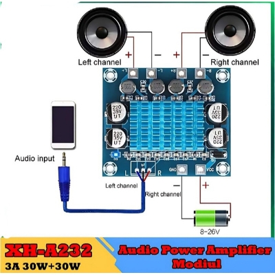 Picture of XH-A232 TPA3110 30W30W 2.0 Channel Digital Stereo Audio Power Amplifier Board DC 8-26V 3A - High-Quality Audio Power Amplifier Board-Multicolor