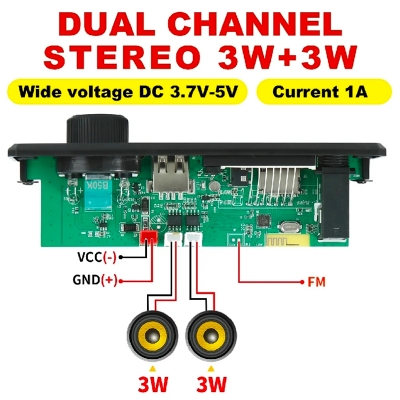 Picture of 6W Amplifier DC 5V MP3 WMA Decoder Board Bluetooth 5.0 Audio Module USB TF Radio Wireless FM-Black