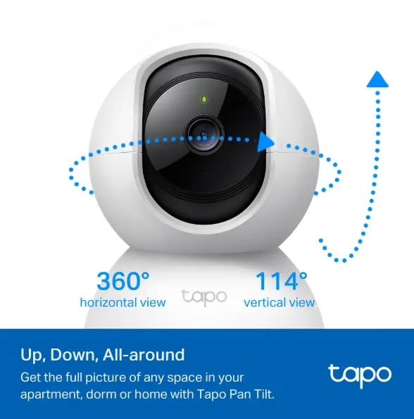 Picture of Tapo C200c Indoor Pan/Tilt Home Security Wi-Fi Camera, FHD, Surveillance Camera, Night Vision, 360° Viewing Angle, Two Way Audio, Motion Detection and Notifications, Integrated Acoustic and Clear Alarm