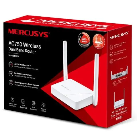 Picture of Mercusys MR20 AC750 Wireless Dual Band Wi-Fi Router | 750 Speed Multi-Mode | 2 High Gain External Antennas | IPTV and IPv6 Supported