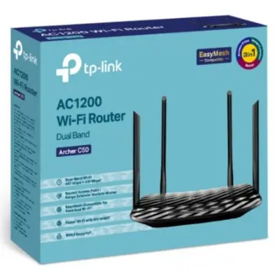 Picture of TP-Link Archer C50 Black AC1200 Wi-Fi Dual Band Router, 4 x 10/100 Mbps Fast Ethernet Ports, Supports MU-MIMO, Beamforming, Guest WiFi, Access Point Mode, IPv6 and Parental Controls