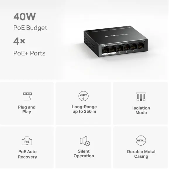 Picture of Mercusys MS106LP 6-Port 10/100Mbps Desktop Switch with 4-Port PoE+