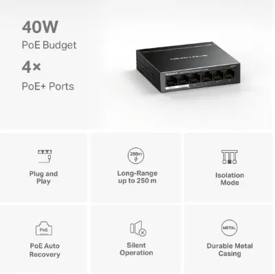 Picture of Mercusys MS106LP 6-Port 10/100Mbps Desktop Switch with 4-Port PoE+