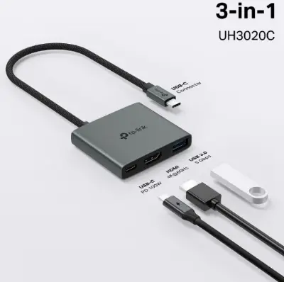 Picture of TP-Link UH3020C USB-C 3-in-1 Multiport Hub with 2 USB-A Ports & USB-C Power Delivery