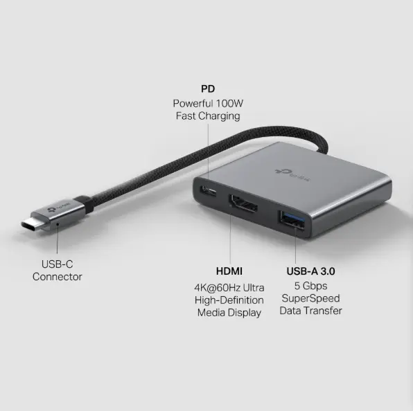 Picture of TP-Link UH3020C USB-C 3-in-1 Multiport Hub with 2 USB-A Ports & USB-C Power Delivery