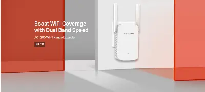 Picture of Mercusys ME30 AC1200 Dual-Band Wi-Fi Range Extender (867 Mbps @ 5 GHz + 300 Mbps @ 2.4 GHz), 10/100 Mbps Ethernet Port, Dual External Antennas, WPS & Access Point Mode