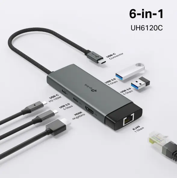 Picture of TP-Link UH6120C USB-C 6-in-1 Multi-Port Hub (4K@60Hz HDMI, Gigabit Ethernet, 100W PD Charging, USB-C Data, 2× USB 3.0 Ports)