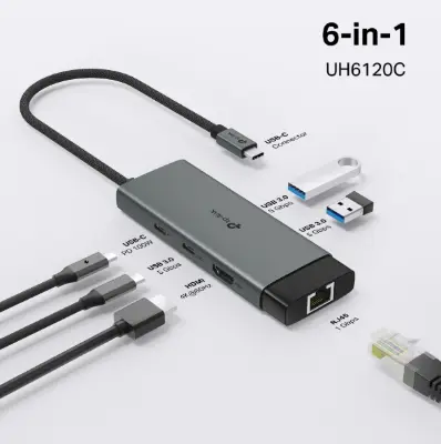 Picture of TP-Link UH6120C USB-C 6-in-1 Multi-Port Hub (4K@60Hz HDMI, Gigabit Ethernet, 100W PD Charging, USB-C Data, 2× USB 3.0 Ports)