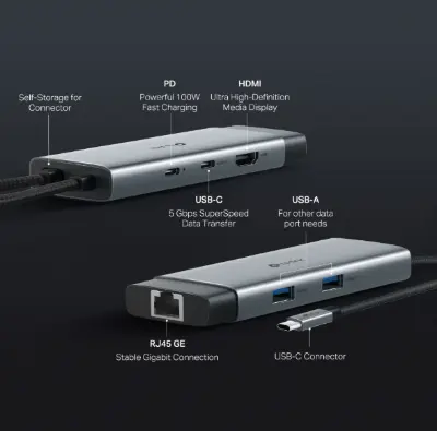 Picture of TP-Link UH6120C USB-C 6-in-1 Multi-Port Hub (4K@60Hz HDMI, Gigabit Ethernet, 100W PD Charging, USB-C Data, 2× USB 3.0 Ports)