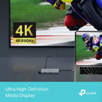 Picture of TP-Link UH6120C USB-C 6-in-1 Multi-Port Hub (4K@60Hz HDMI, Gigabit Ethernet, 100W PD Charging, USB-C Data, 2× USB 3.0 Ports)