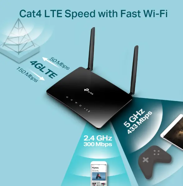 Picture of tp-link archer mr200 ac750 wireless dual band 4g lte router - black