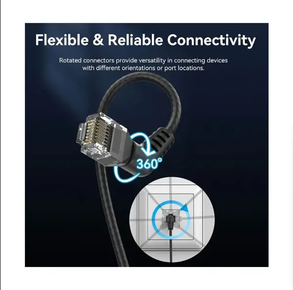 Picture of Vention IBOBI Cat-6A UTP, 3 Meter, Black Rotate Right Angle Patch Cable #IBOBI