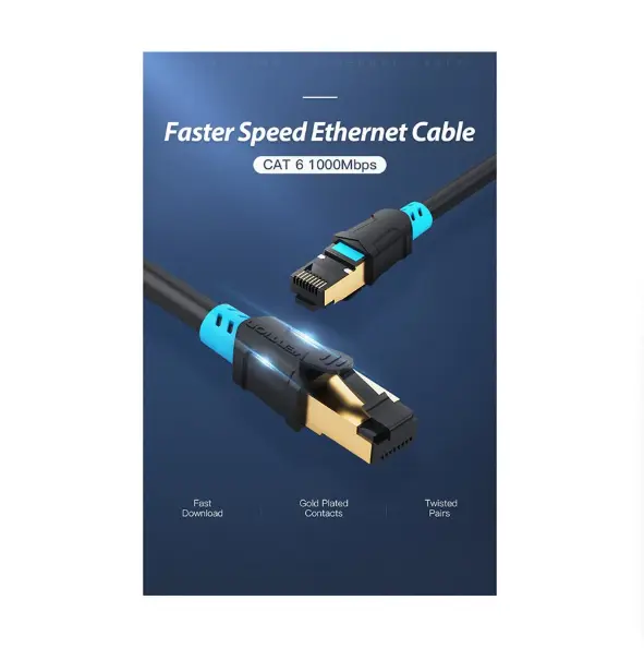 Picture of Vention VAP-A06-B150 Cat-6, 1.5 Meter, Black Network Cable # VAP-A06-B150, SFTP Patch Cord