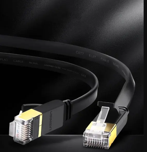 Picture of Ugreen NW106 (11262) Cat-7 U/FTP 3 Meter Black Network Cable # 11262, Flat Patch Cord