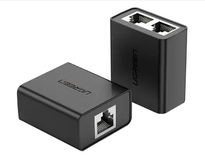 Picture of Ugreen CM210 (50923) RJ45 Female To Female Black Ethernet Splitter # 1 In 2 Out, 50923 (2 Pack)
