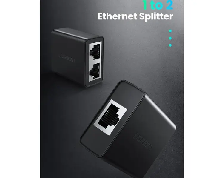 Picture of Ugreen CM210 (50923) RJ45 Female To Female Black Ethernet Splitter # 1 In 2 Out, 50923 (2 Pack)