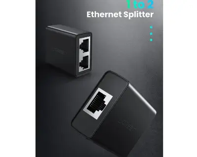 Picture of Ugreen CM210 (50923) RJ45 Female To Female Black Ethernet Splitter # 1 In 2 Out, 50923 (2 Pack)