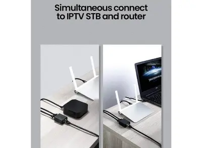 Picture of Ugreen CM210 (50923) RJ45 Female To Female Black Ethernet Splitter # 1 In 2 Out, 50923 (2 Pack)