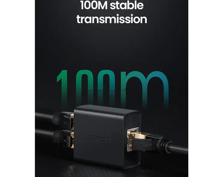 Picture of Ugreen CM210 (50923) RJ45 Female To Female Black Ethernet Splitter # 1 In 2 Out, 50923 (2 Pack)