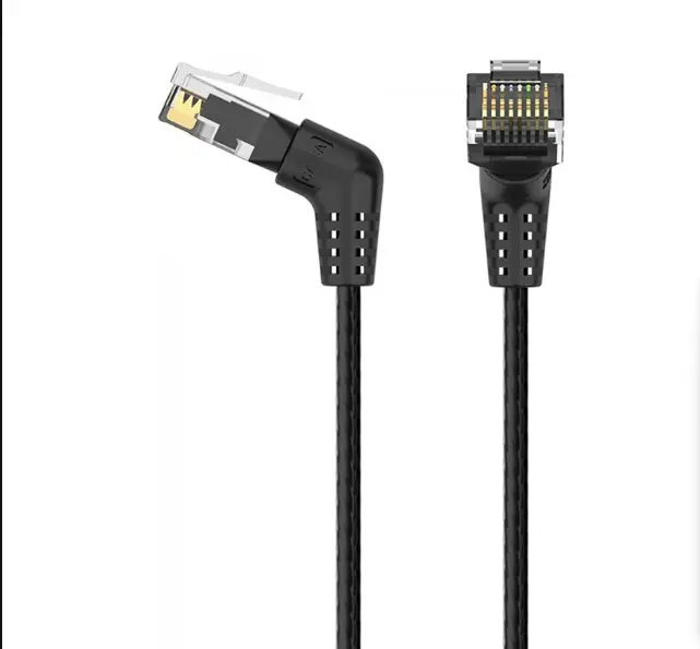 Picture of Vention IBOBJ Cat-6A UTP, 5 Meter, Black Rotate Right Angle Patch Cable #IBOBJ