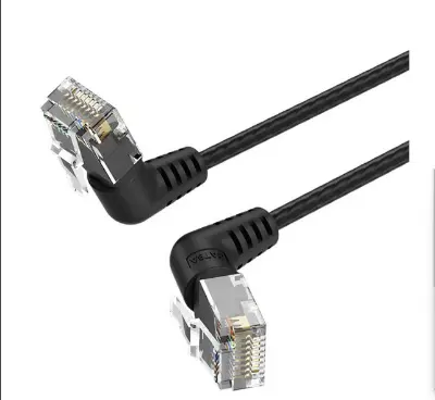 Picture of Vention IBOBJ Cat-6A UTP, 5 Meter, Black Rotate Right Angle Patch Cable #IBOBJ
