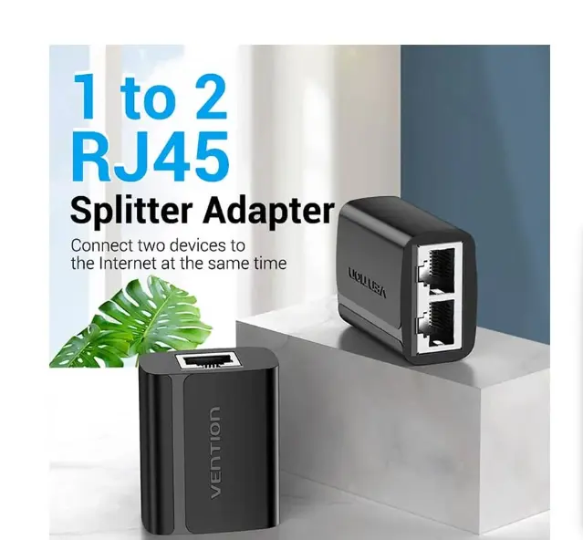 Picture of Vention IPTB0 RJ45 Female To Female Black Ethernet Splitter# 1 in 2 out, IPTB0