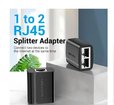 Picture of Vention IPTB0 RJ45 Female To Female Black Ethernet Splitter# 1 in 2 out, IPTB0
