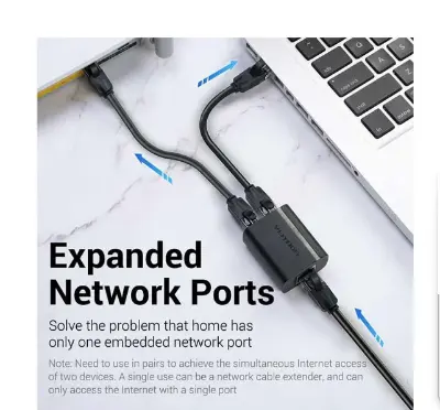 Picture of Vention IPTB0 RJ45 Female To Female Black Ethernet Splitter# 1 in 2 out, IPTB0