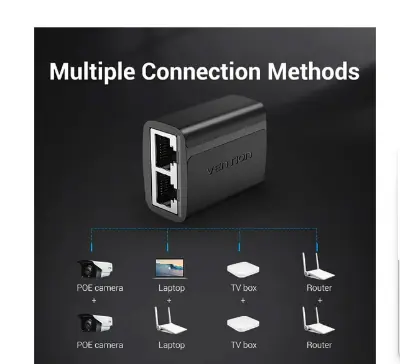 Picture of Vention IPTB0 RJ45 Female To Female Black Ethernet Splitter# 1 in 2 out, IPTB0