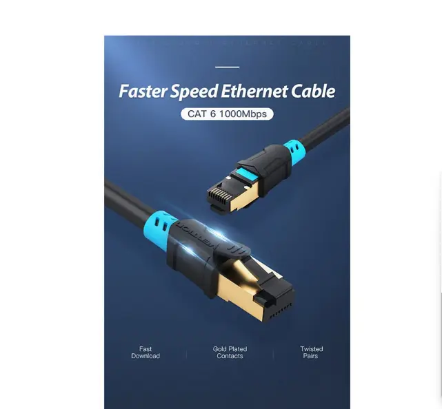 Picture of Vention VAP-A06-B500 Cat-6, 5 Meter, Black Network Cable # VAP-A06-B500, SFTP Patch Cord