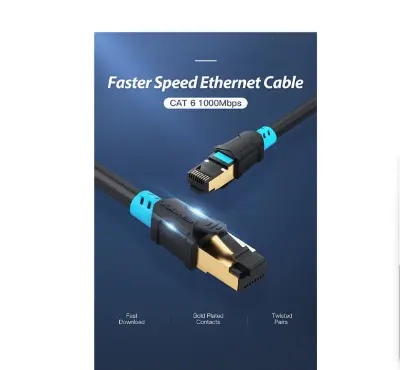 Picture of Vention VAP-A06-B500 Cat-6, 5 Meter, Black Network Cable # VAP-A06-B500, SFTP Patch Cord