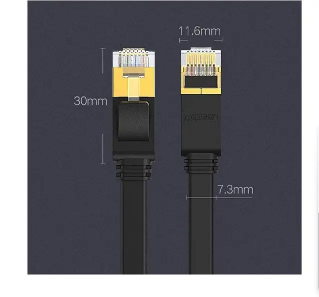 Picture of UGREEN NW106 (11265) Cat-7 U/FTP 10 Meter Black Network Cable # 11265, Flat Patch Cord