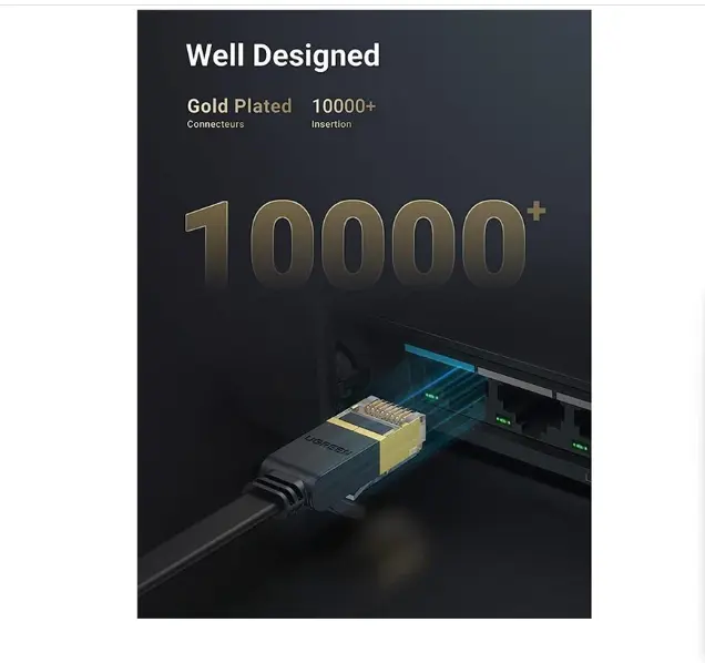 Picture of UGREEN NW106 (11265) Cat-7 U/FTP 10 Meter Black Network Cable # 11265, Flat Patch Cord